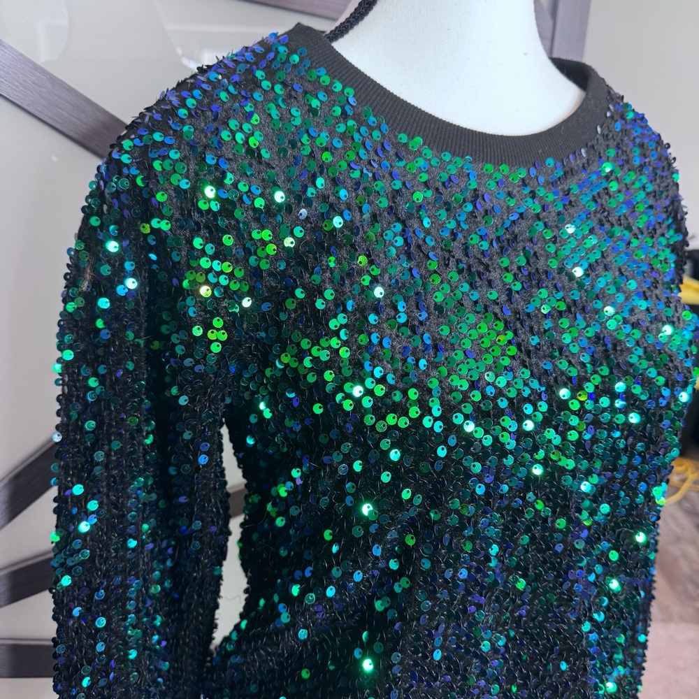 Anthropologie Black and Blue Sequin Sweater - Picture 3 of 9